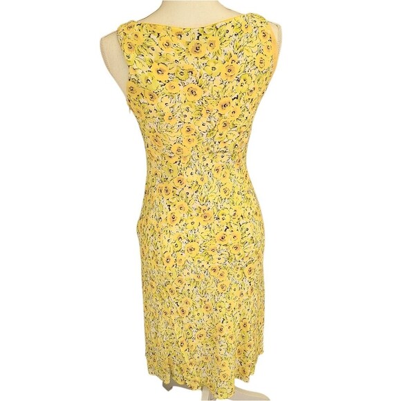 ann taylor loft Y2K dress yellow floral sleeveless v-neck lined size 4 - Picture 2 of 6